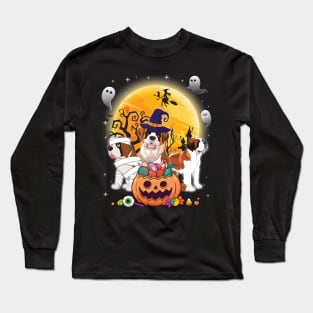 Saint Bernard Dog Mummy Witch Moon Ghosts Happy Halloween Thanksgiving Merry Christmas Day Long Sleeve T-Shirt